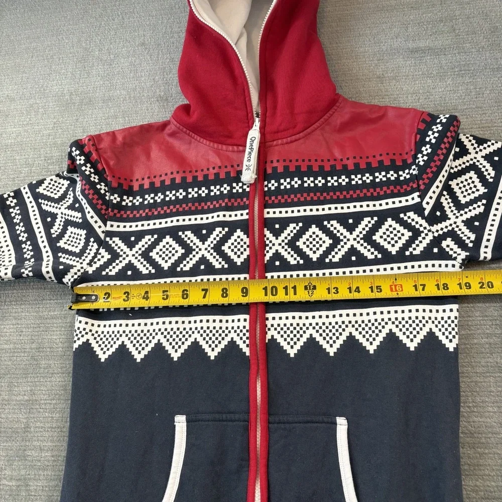 OnePiece Marius Jump In Grey Navy Nordic Fair Isle Hooded Jumpsuit Small Lounge